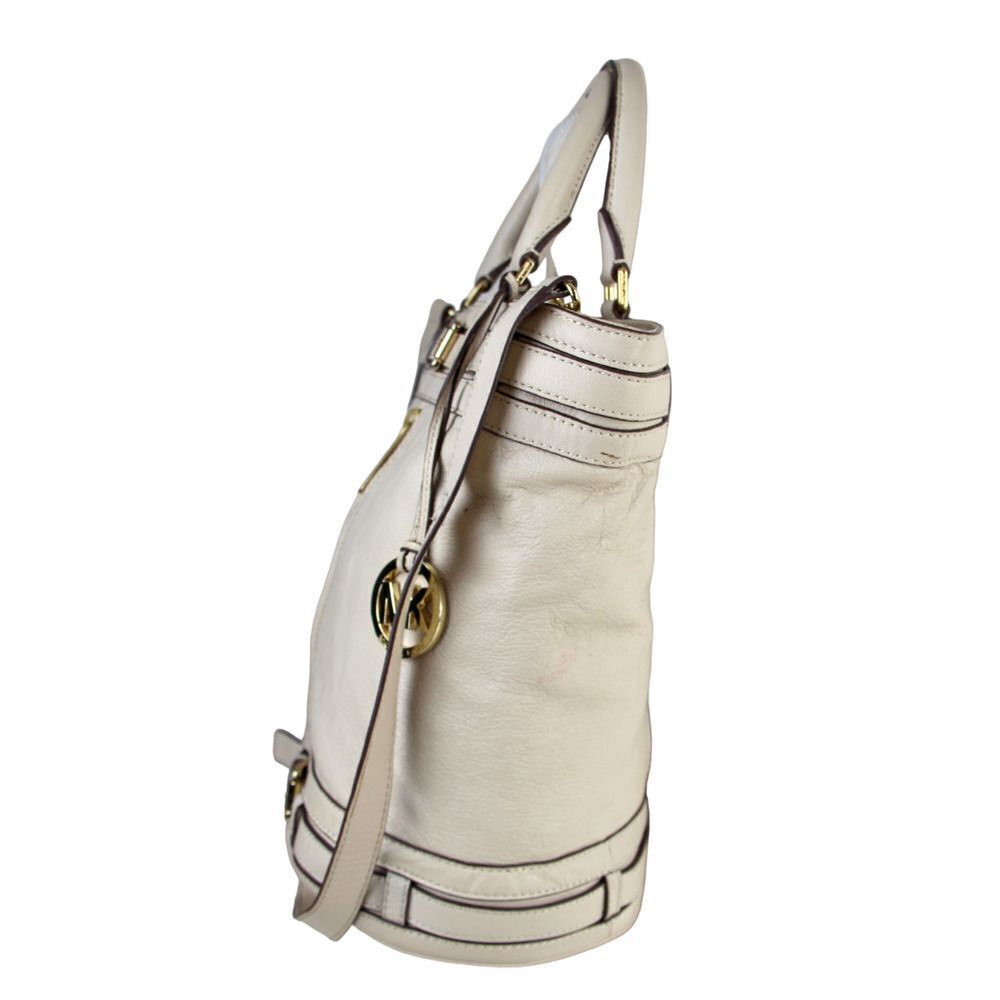 Michael Kors BEIGE GENUINE LEATHER LRG X-BODY SHOULDER BAG SATCHEL HANDBAG PURSE - Picture 4 of 15